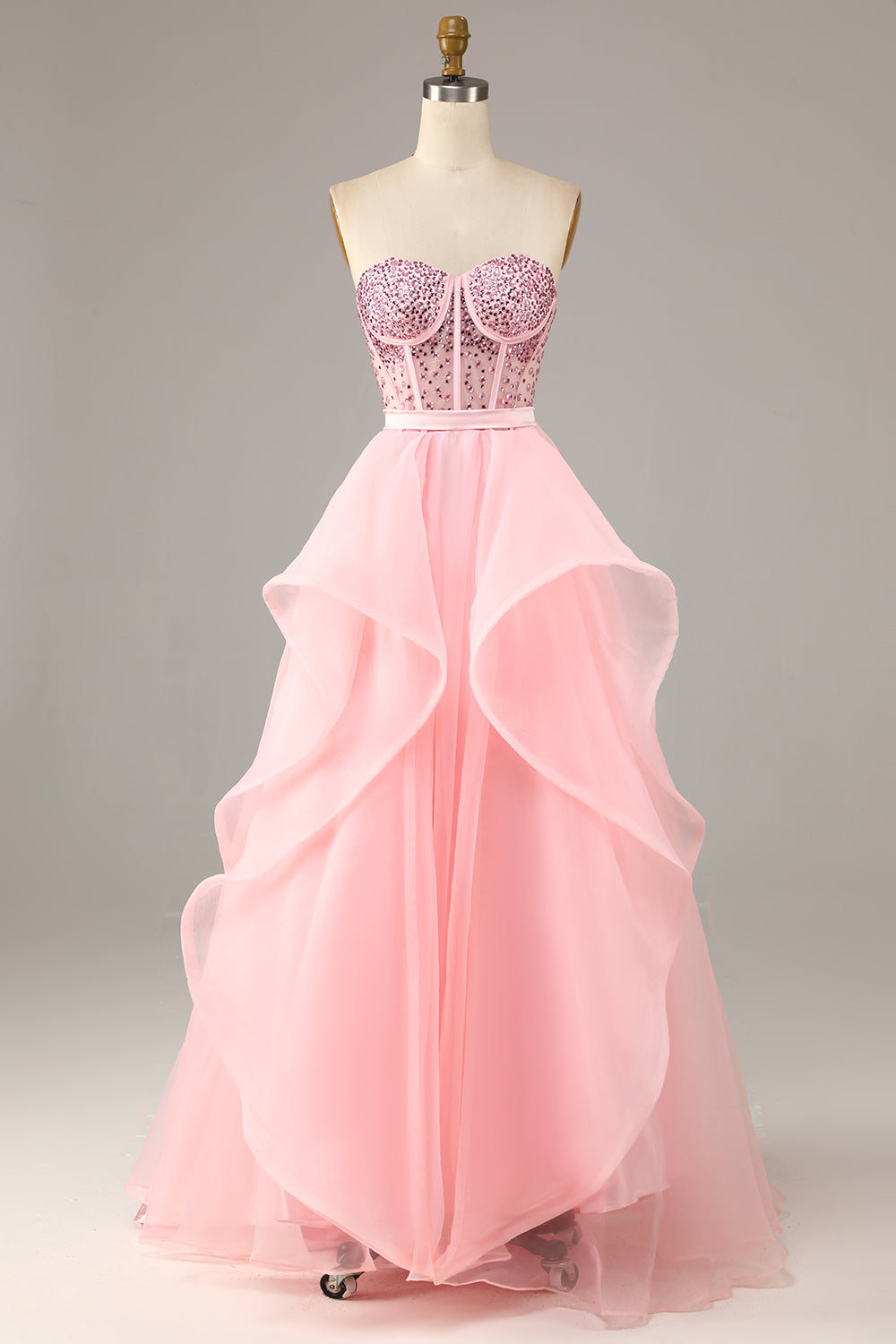 Zapakasa Women's Pink Strapless Beading Ball Gown Evening Prom Dress Zapakasa Women's Pink Strapless Beading Ball Gown Evening Prom Dress