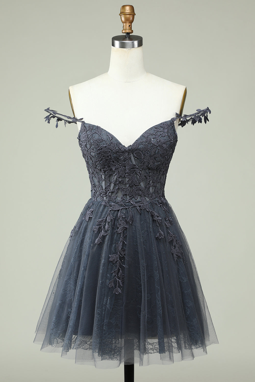 Zapakasa Women Short Homecoming Dress with Appliques Grey Spaghetti Straps Party Dress Zapakasa Women Short Homecoming Dress with Appliques Grey Spaghetti Straps Party Dress
