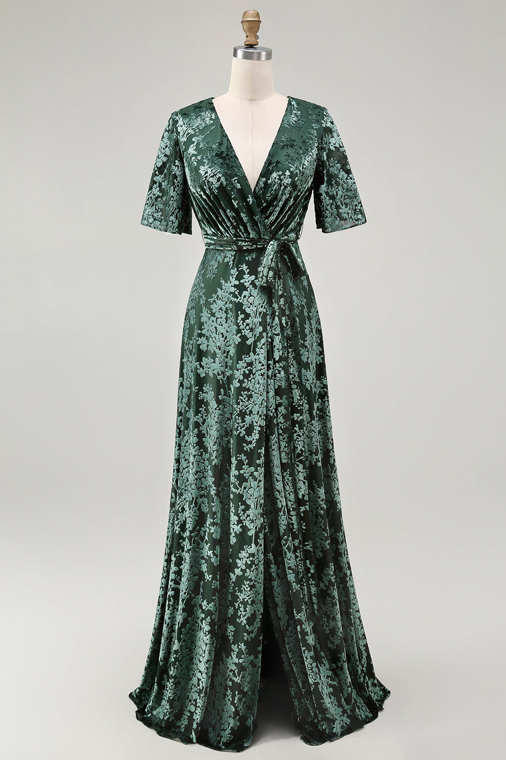 V-Neck Dark Green Mother of Bride Dress with Slit V-Neck Dark Green Mother of Bride Dress with Slit