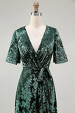 V-Neck Dark Green Mother of Bride Dress with Slit V-Neck Dark Green Mother of Bride Dress with Slit