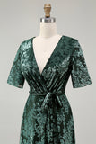 V-Neck Dark Green Mother of Bride Dress with Slit V-Neck Dark Green Mother of Bride Dress with Slit
