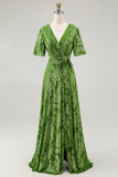V-Neck Dark Green Mother of Bride Dress with Slit V-Neck Dark Green Mother of Bride Dress with Slit