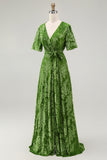 V-Neck Dark Green Mother of Bride Dress with Slit V-Neck Dark Green Mother of Bride Dress with Slit