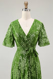 V-Neck Dark Green Mother of Bride Dress with Slit V-Neck Dark Green Mother of Bride Dress with Slit