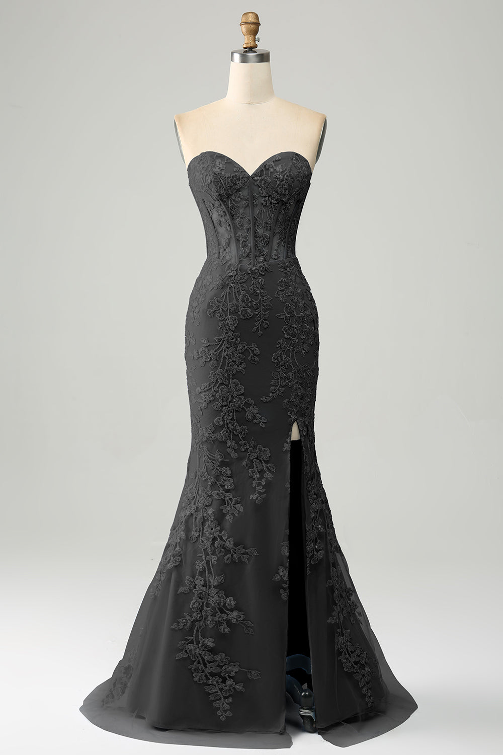 Light Blue Mermaid Sweetheart Corset Appliques Prom Dress With Side Slit Light Blue Mermaid Sweetheart Corset Appliques Prom Dress With Side Slit