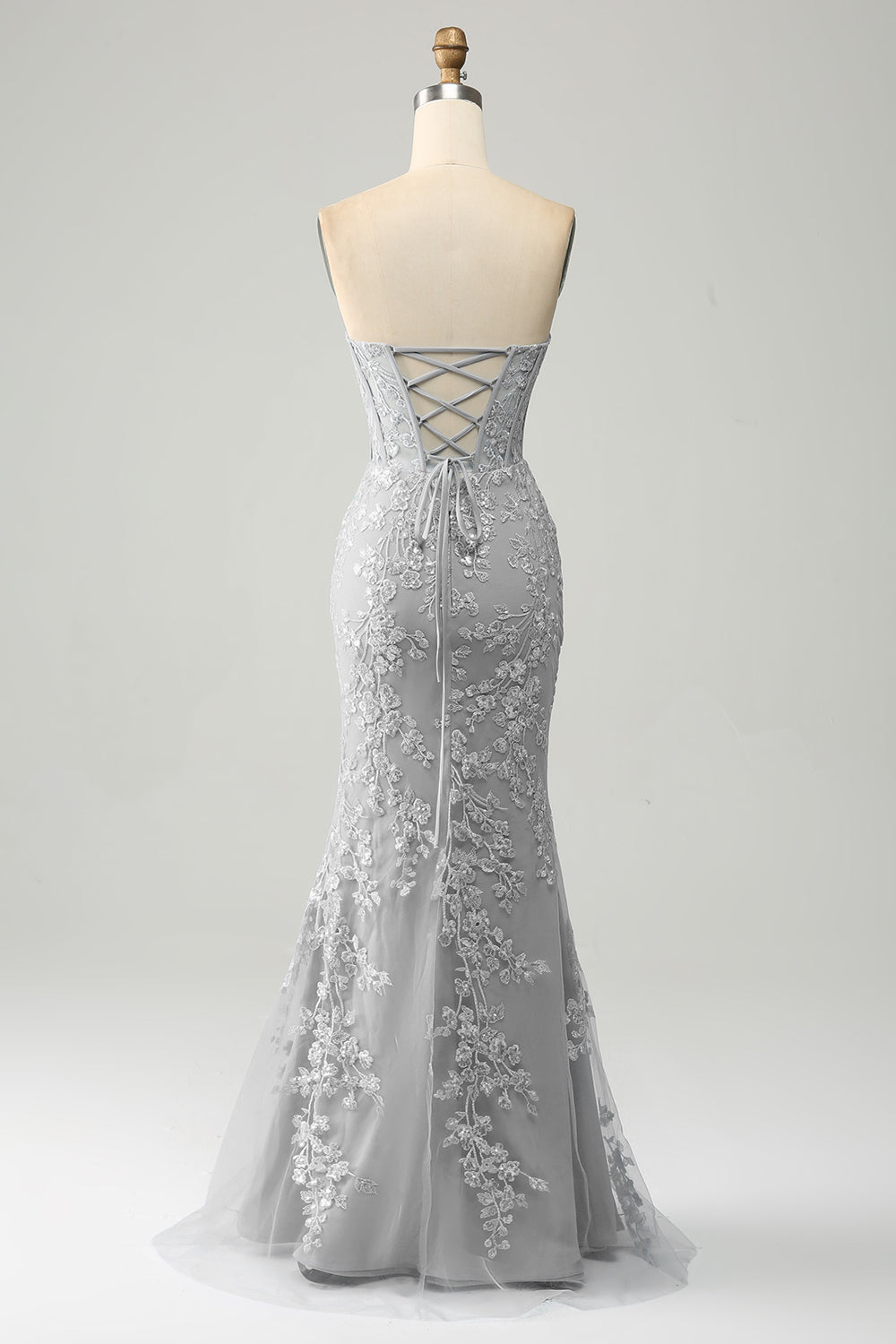 Grey Blue Mermaid Sweetheart Corset Appliques Prom Dress With Side Slit Grey Blue Mermaid Sweetheart Corset Appliques Prom Dress With Side Slit