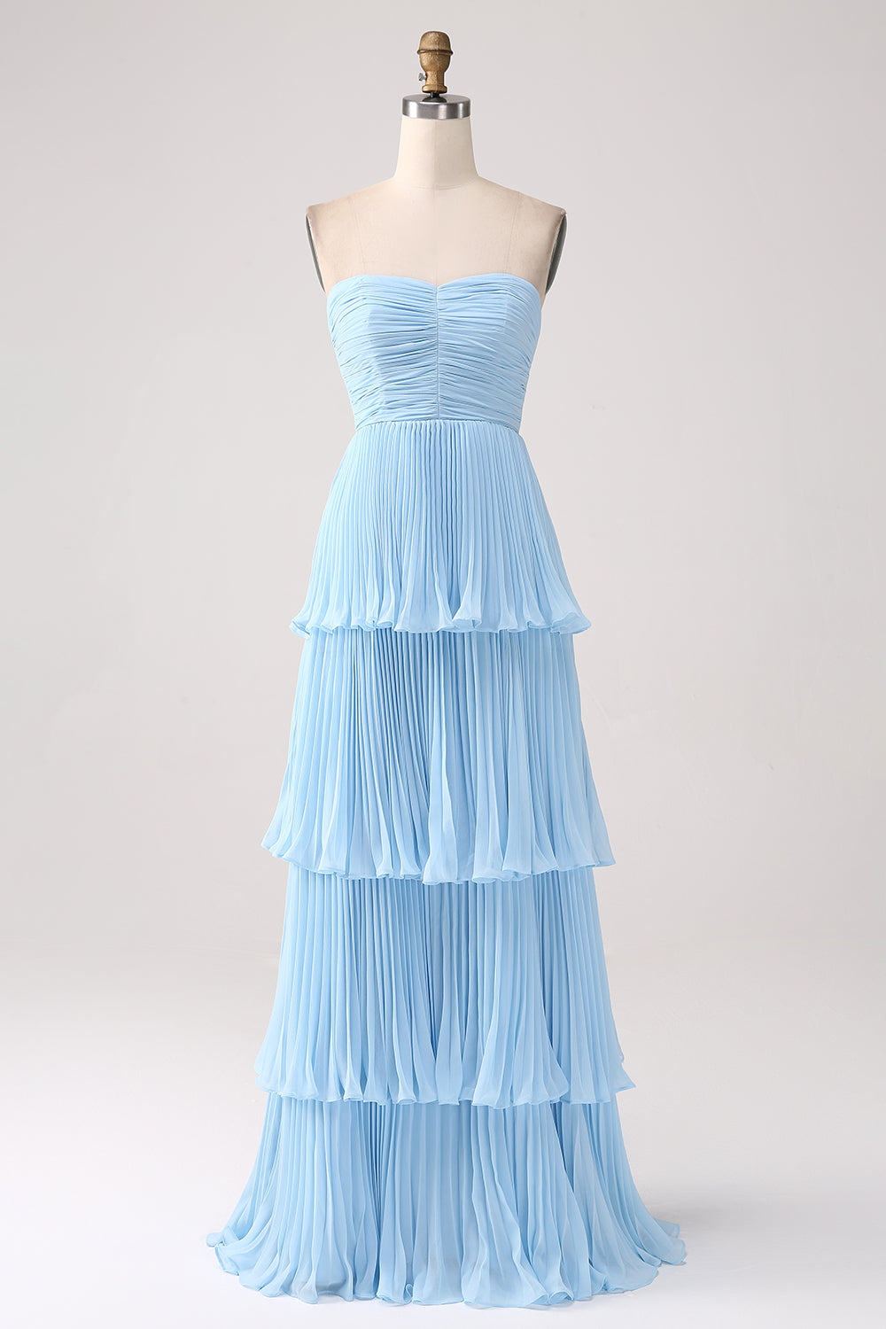 Zapakasa Women Strapless Bridesmaid Dress with Pleated Sky Blue A Line Long Wedding Party Dress Zapakasa Women Strapless Bridesmaid Dress with Pleated Sky Blue A Line Long Wedding Party Dress