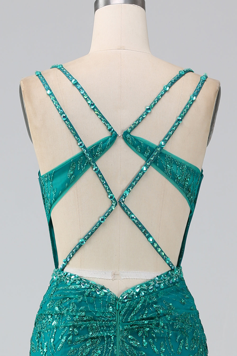 Dark Green Sparkly Mermaid Spaghetti Straps Corset Prom Dress With Slit Dark Green Sparkly Mermaid Spaghetti Straps Corset Prom Dress With Slit