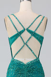 Dark Green Sparkly Mermaid Spaghetti Straps Corset Prom Dress With Slit Dark Green Sparkly Mermaid Spaghetti Straps Corset Prom Dress With Slit