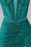Dark Green Sparkly Mermaid Spaghetti Straps Corset Prom Dress With Slit Dark Green Sparkly Mermaid Spaghetti Straps Corset Prom Dress With Slit