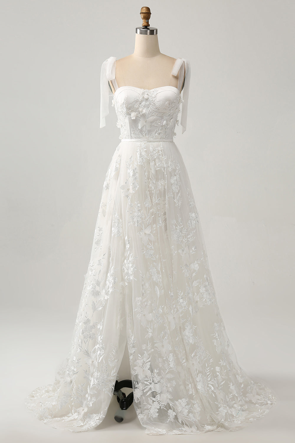 Zapakasa Women Ivory A-Line Spaghetti Straps Wedding Dress with Appliques Zapakasa Women Ivory A-Line Spaghetti Straps Wedding Dress with Appliques