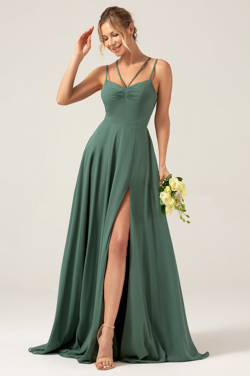 Zapakasa Women Eucalyptus Bridesmaid Dress A-Line Spaghetti Straps Backless Pleated Long Wedding Guest Dress Zapakasa Women Eucalyptus Bridesmaid Dress A-Line Spaghetti Straps Backless Pleated Long Wedding Guest Dress