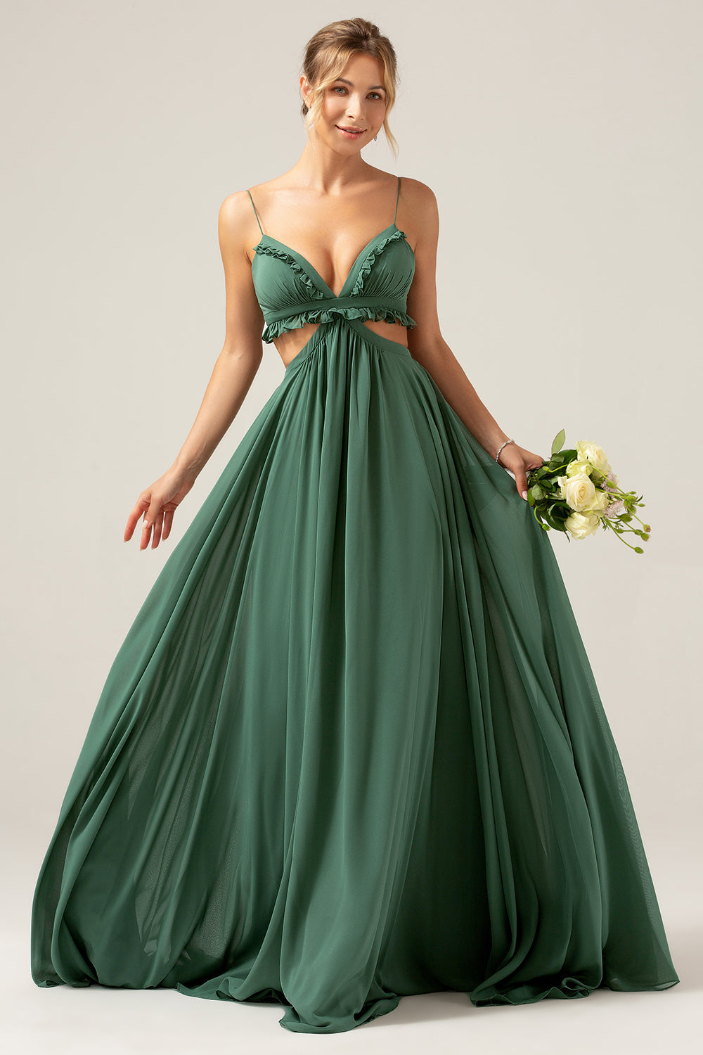 Zapakasa Women Eucalyptus Bridesmaid Dress with Hollow-out Spaghetti Straps Ruffles A Line Wedding Party Dress Zapakasa Women Eucalyptus Bridesmaid Dress with Hollow-out Spaghetti Straps Ruffles A Line Wedding Party Dress