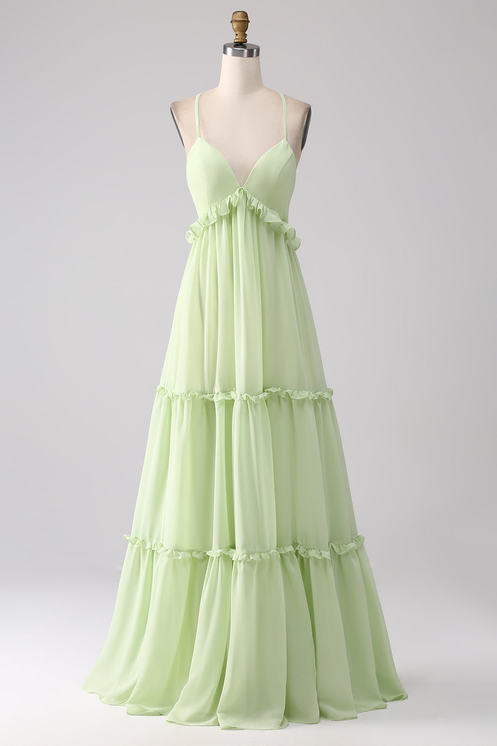 Zapakasa Women Ruffles Green Bridesmaid Dress with Lace-up Back A Line Long Wedding Party Dress Zapakasa Women Ruffles Green Bridesmaid Dress with Lace-up Back A Line Long Wedding Party Dress