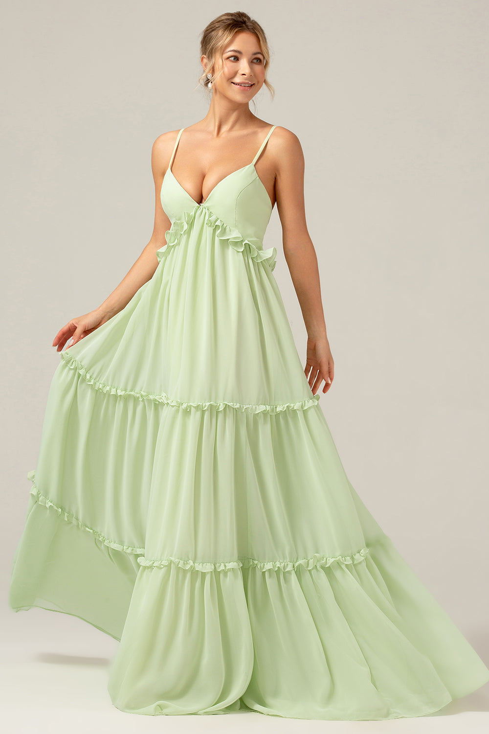 Zapakasa Women Ruffles Green Maternity Bridesmaid Dress with Lace-up Back A Line Long Wedding Party Dress Zapakasa Women Ruffles Green Maternity Bridesmaid Dress with Lace-up Back A Line Long Wedding Party Dress