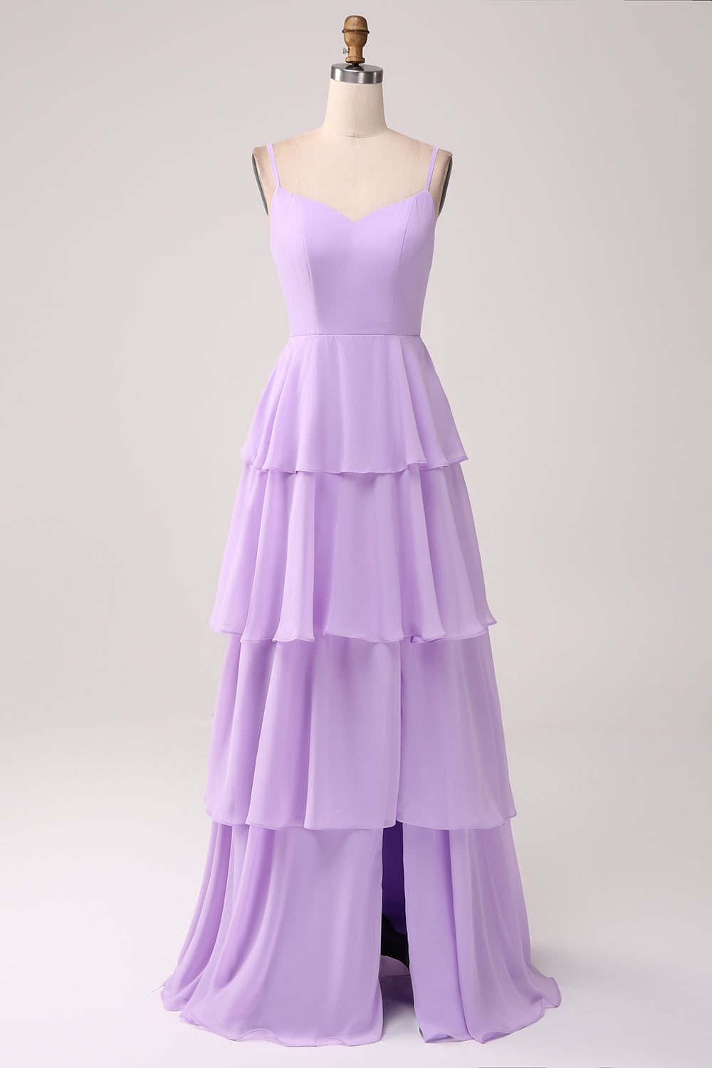 Zapakasa Women Lilac Bridesmaid Dress with Slit Tiered Chiffon Spaghetti Straps Long Wedding Party Dress Zapakasa Women Lilac Bridesmaid Dress with Slit Tiered Chiffon Spaghetti Straps Long Wedding Party Dress