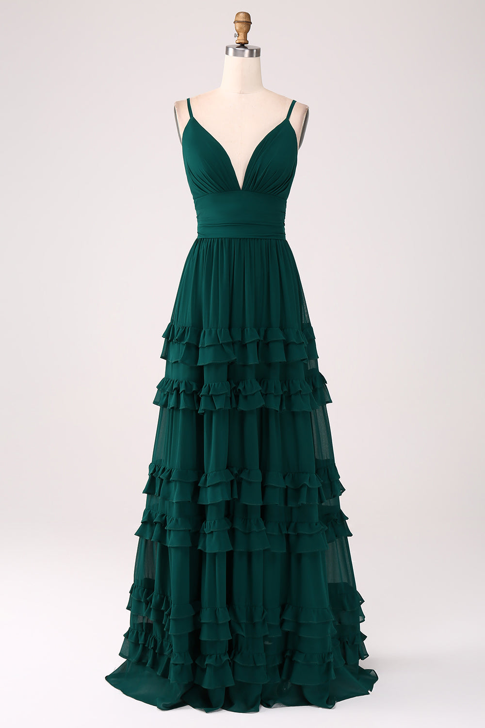 Dark Green A Line Spaghetti Straps Tiered Prom Dress with Pleated Dark Green A Line Spaghetti Straps Tiered Prom Dress with Pleated