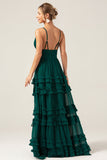 Dark Green A Line Spaghetti Straps Tiered Prom Dress with Pleated Dark Green A Line Spaghetti Straps Tiered Prom Dress with Pleated