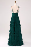 Dark Green A Line Spaghetti Straps Tiered Prom Dress with Pleated Dark Green A Line Spaghetti Straps Tiered Prom Dress with Pleated
