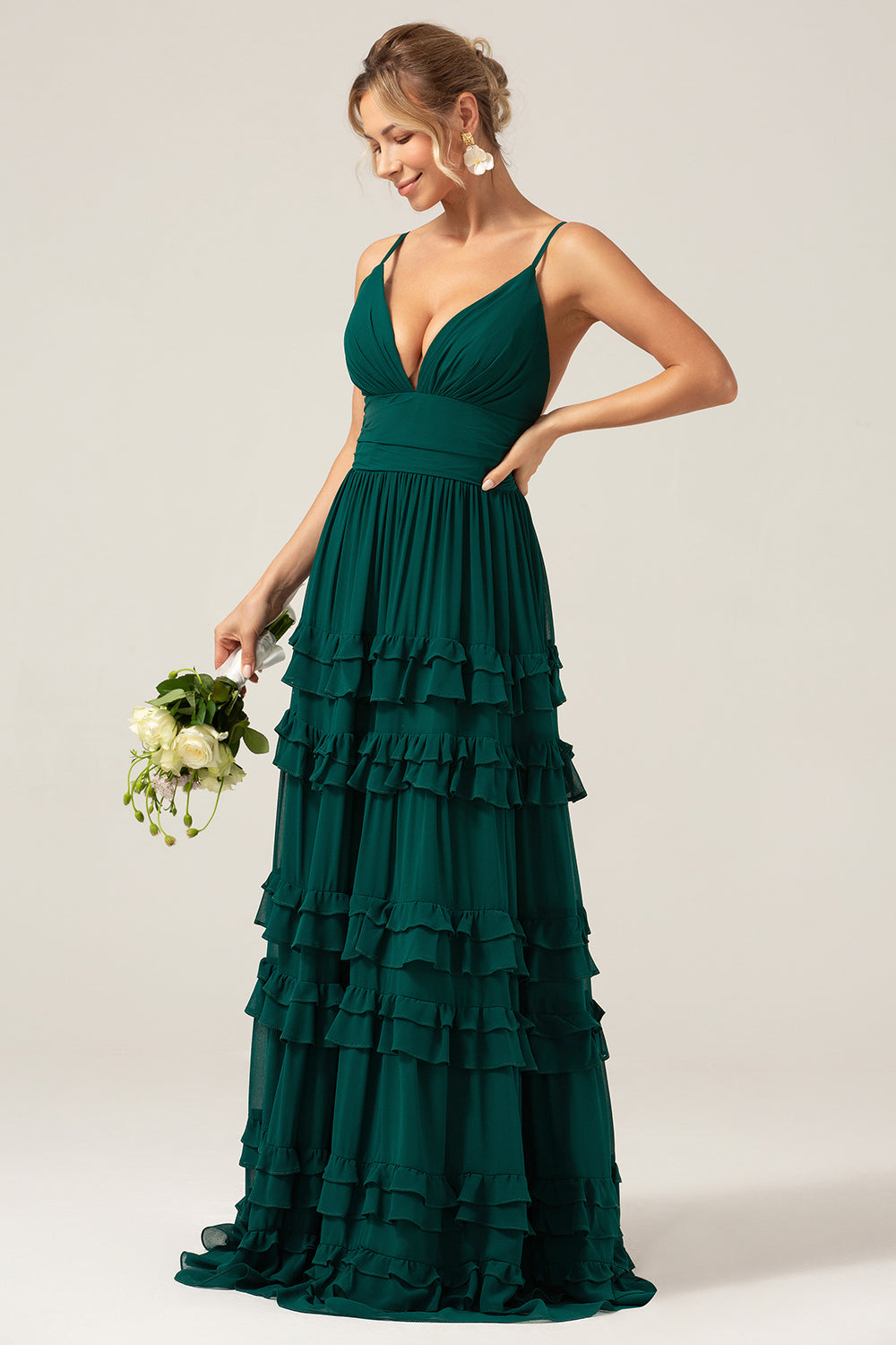Dark Green A Line Spaghetti Straps Tiered Prom Dress with Pleated Dark Green A Line Spaghetti Straps Tiered Prom Dress with Pleated