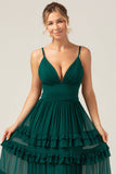 Dark Green A Line Spaghetti Straps Tiered Prom Dress with Pleated Dark Green A Line Spaghetti Straps Tiered Prom Dress with Pleated