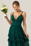Dark Green A Line Spaghetti Straps Tiered Prom Dress with Pleated Dark Green A Line Spaghetti Straps Tiered Prom Dress with Pleated
