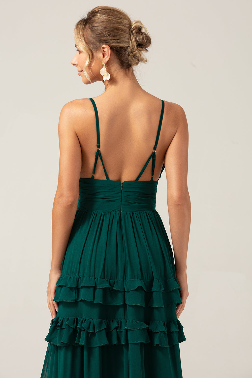 Dark Green A Line Spaghetti Straps Tiered Prom Dress with Pleated Dark Green A Line Spaghetti Straps Tiered Prom Dress with Pleated
