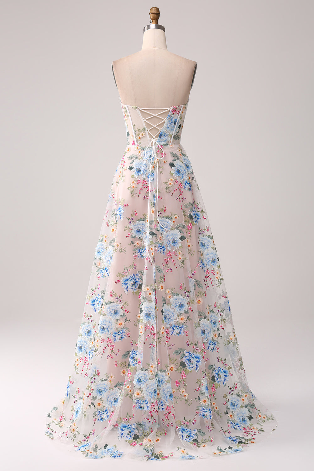 A-Line Apricot Flower Off the Shoulder Long Corset Prom Dress A-Line Apricot Flower Off the Shoulder Long Corset Prom Dress