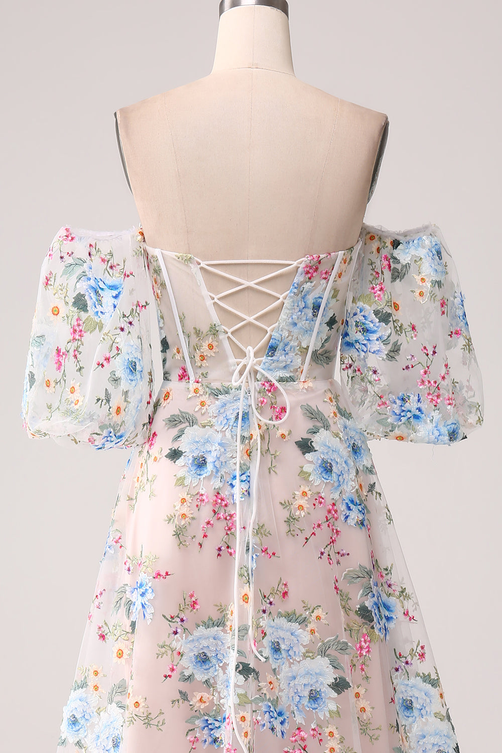 A-Line Apricot Flower Off the Shoulder Long Corset Prom Dress A-Line Apricot Flower Off the Shoulder Long Corset Prom Dress