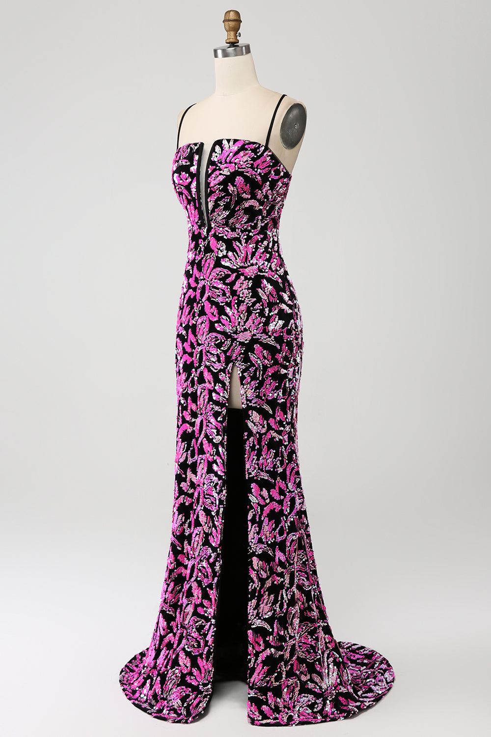 Sparkly Mermaid Fuchsia Black Sequin Prom Dress With Side Slit Sparkly Mermaid Fuchsia Black Sequin Prom Dress With Side Slit