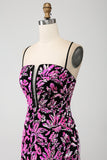 Sparkly Mermaid Fuchsia Black Sequin Prom Dress With Side Slit Sparkly Mermaid Fuchsia Black Sequin Prom Dress With Side Slit