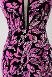 Sparkly Mermaid Fuchsia Black Sequin Prom Dress With Side Slit Sparkly Mermaid Fuchsia Black Sequin Prom Dress With Side Slit