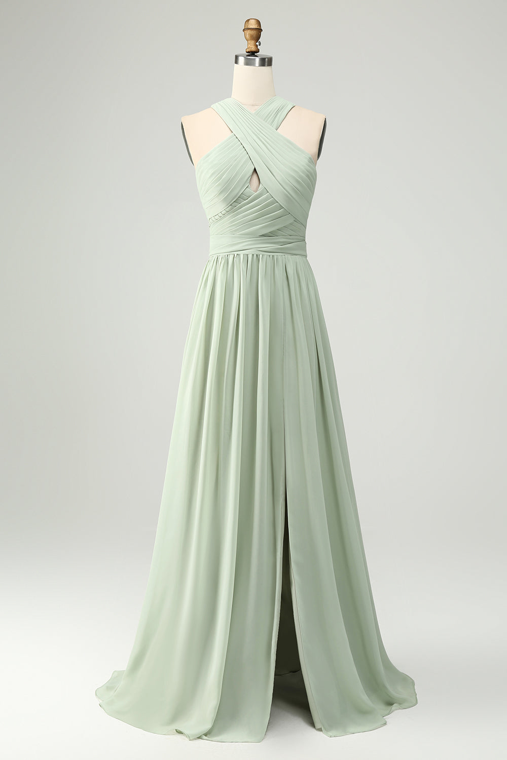 Zapakasa Women Halter Chiffon Sage Green Bridesmaid Dress with Pleated Halter Chiffon A Line Wedding Party Dress Zapakasa Women Halter Chiffon Sage Green Bridesmaid Dress with Pleated Halter Chiffon A Line Wedding Party Dress