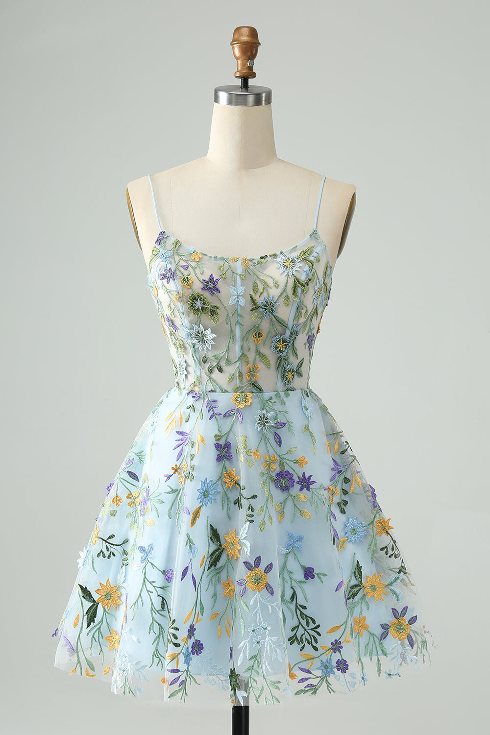 Zapakasa Women Elegant Blue Flower Homecoming Dress with Embroidery A ...