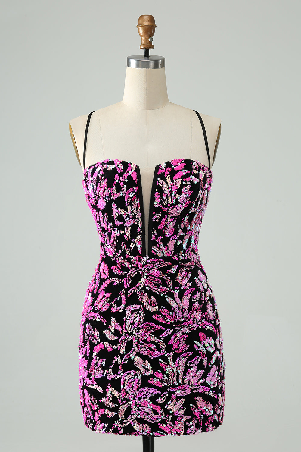 Sparkly Fuchsia Bodycon Spaghetti Straps Sequins Short Homecoming Dress Sparkly Fuchsia Bodycon Spaghetti Straps Sequins Short Homecoming Dress