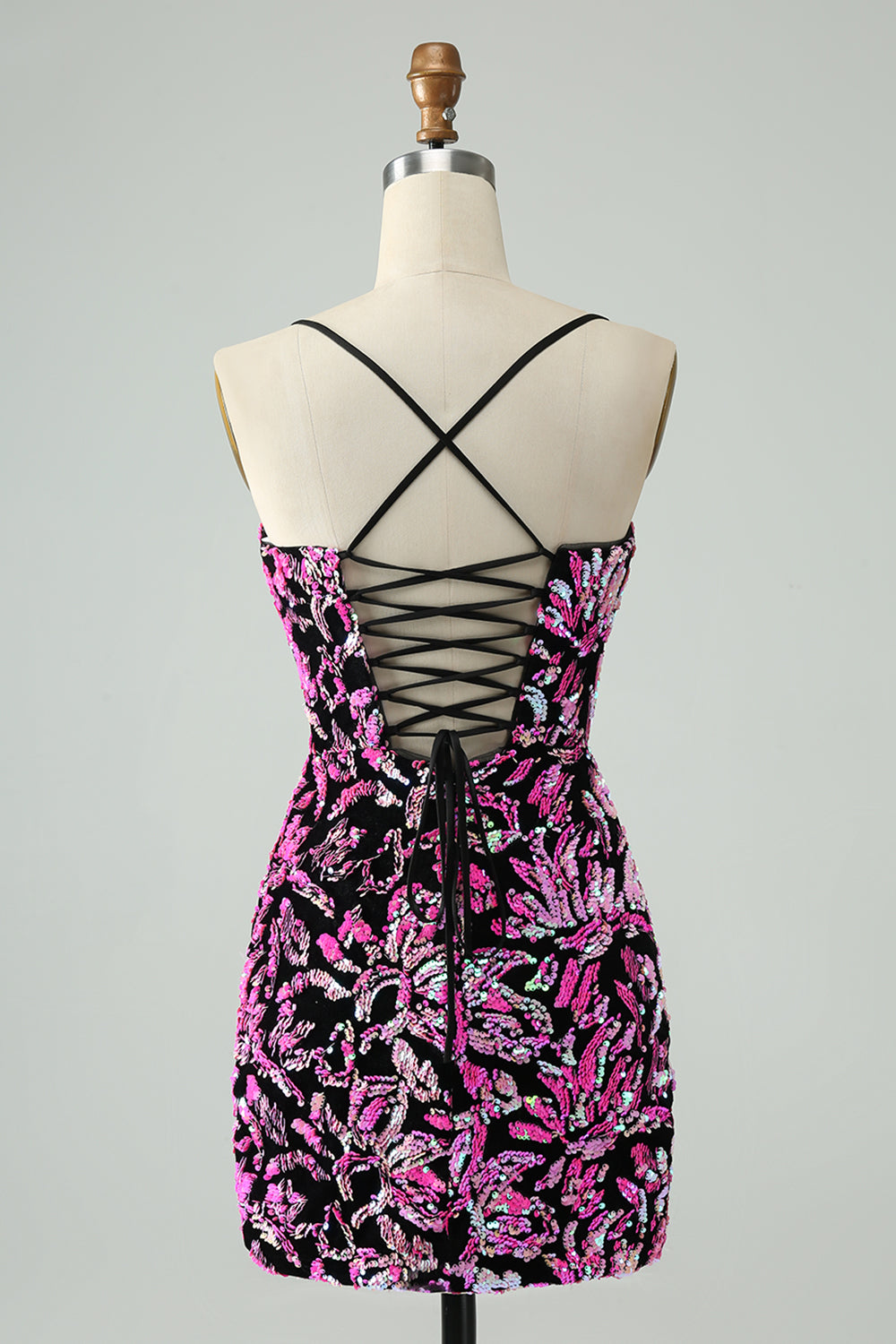 Sparkly Fuchsia Bodycon Spaghetti Straps Sequins Short Homecoming Dress Sparkly Fuchsia Bodycon Spaghetti Straps Sequins Short Homecoming Dress