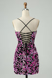 Sparkly Fuchsia Bodycon Spaghetti Straps Sequins Short Homecoming Dress Sparkly Fuchsia Bodycon Spaghetti Straps Sequins Short Homecoming Dress
