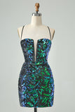 Sparkly Fuchsia Bodycon Spaghetti Straps Sequins Short Homecoming Dress Sparkly Fuchsia Bodycon Spaghetti Straps Sequins Short Homecoming Dress