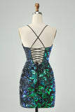 Sparkly Fuchsia Bodycon Spaghetti Straps Sequins Short Homecoming Dress Sparkly Fuchsia Bodycon Spaghetti Straps Sequins Short Homecoming Dress
