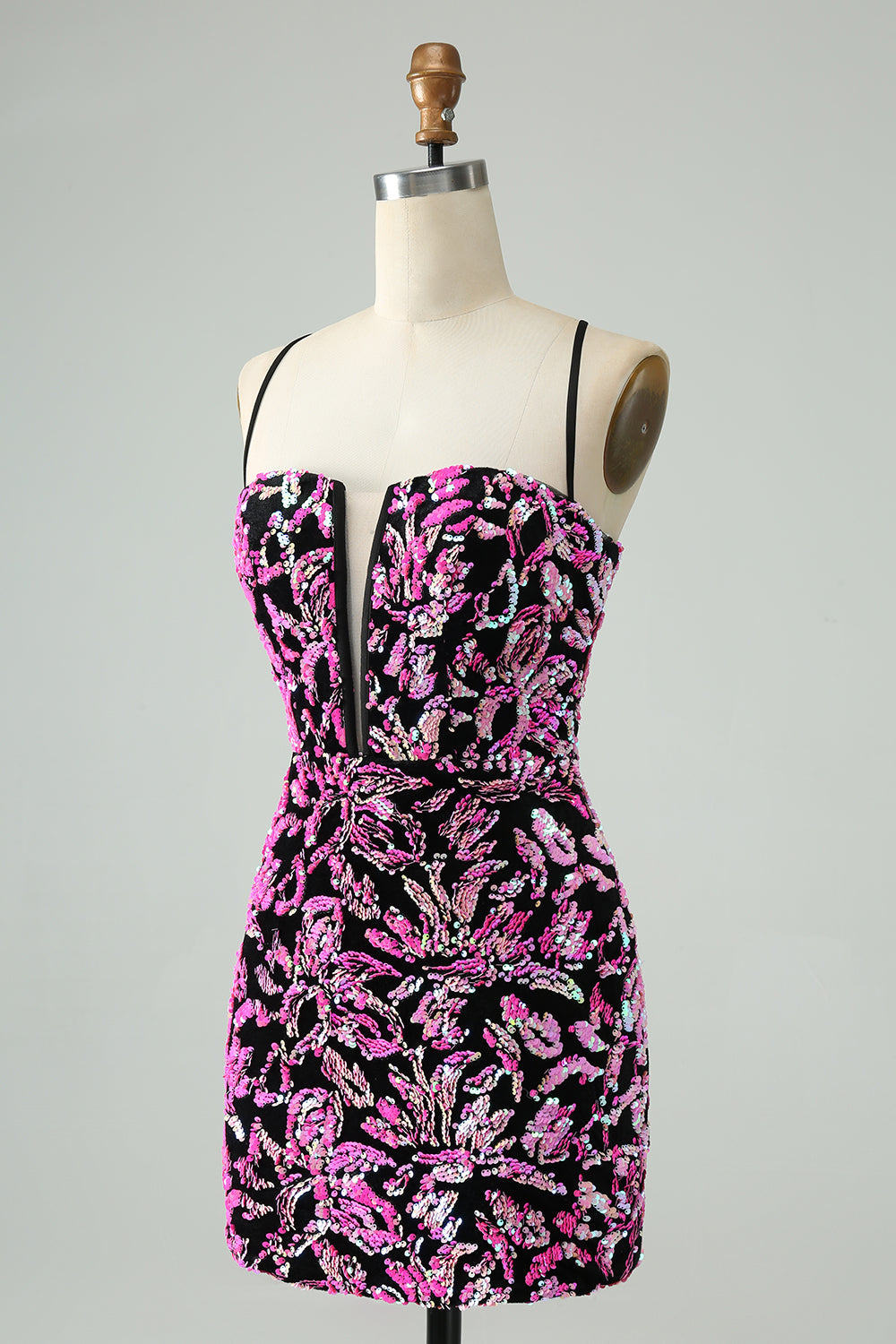 Sparkly Fuchsia Bodycon Spaghetti Straps Sequins Short Homecoming Dress Sparkly Fuchsia Bodycon Spaghetti Straps Sequins Short Homecoming Dress