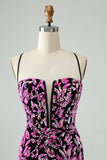 Sparkly Fuchsia Bodycon Spaghetti Straps Sequins Short Homecoming Dress Sparkly Fuchsia Bodycon Spaghetti Straps Sequins Short Homecoming Dress