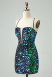 Sparkly Fuchsia Bodycon Spaghetti Straps Sequins Short Homecoming Dress Sparkly Fuchsia Bodycon Spaghetti Straps Sequins Short Homecoming Dress