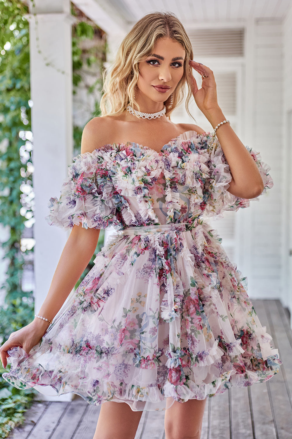 Zapakasa Women Short Homecoming Dress Ivory Floral Off The Shoulder Cocktail Dress Zapakasa Women Short Homecoming Dress Ivory Floral Off The Shoulder Cocktail Dress