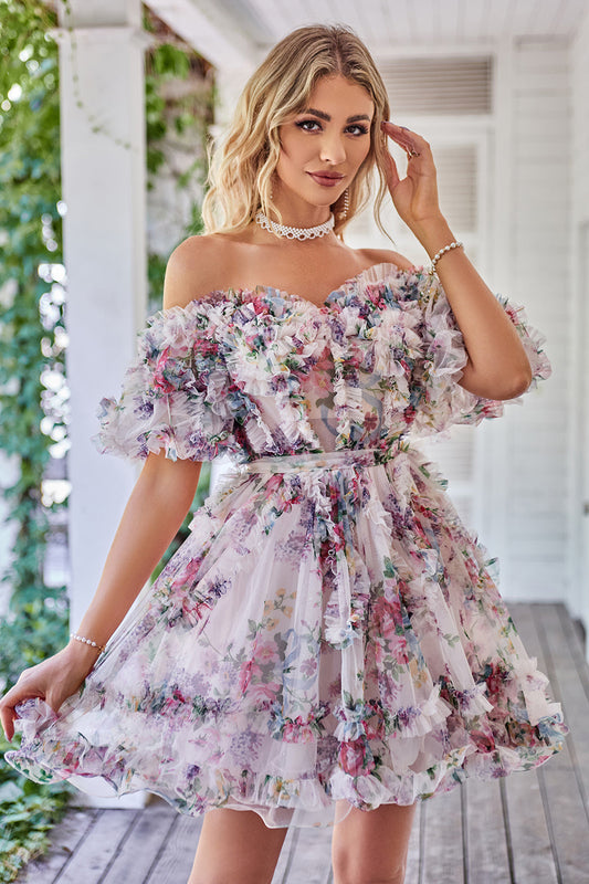 Ivory Off The Shoulder Short Homecoming Dress