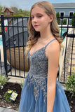Spaghetti Straps Grey Blue Short Tulle A Line Homecoming Dress with Appliques Spaghetti Straps Grey Blue Short Tulle A Line Homecoming Dress with Appliques