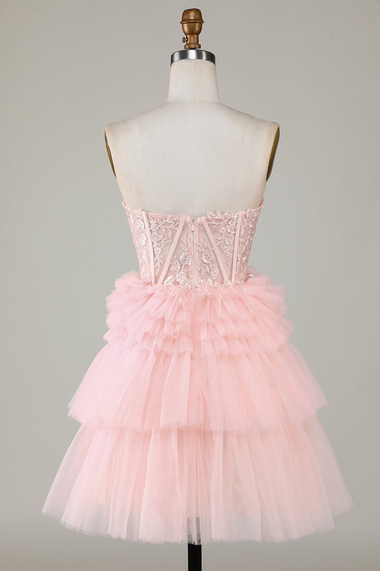 A-Line Sweetheart Pink Short Homecoming Dress