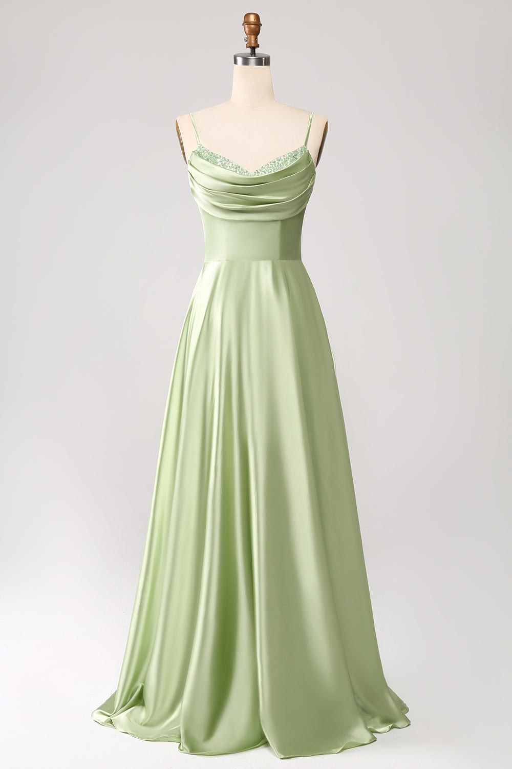 Zapaka Women Prom Dress with Pleated Dusty Sage A Line Cowl Neck Satin Long Bridesmaid Dress, Green / US16 Zapaka Women Prom Dress with Pleated Dusty Sage A Line Cowl Neck Satin Long Bridesmaid Dress, Green / US16