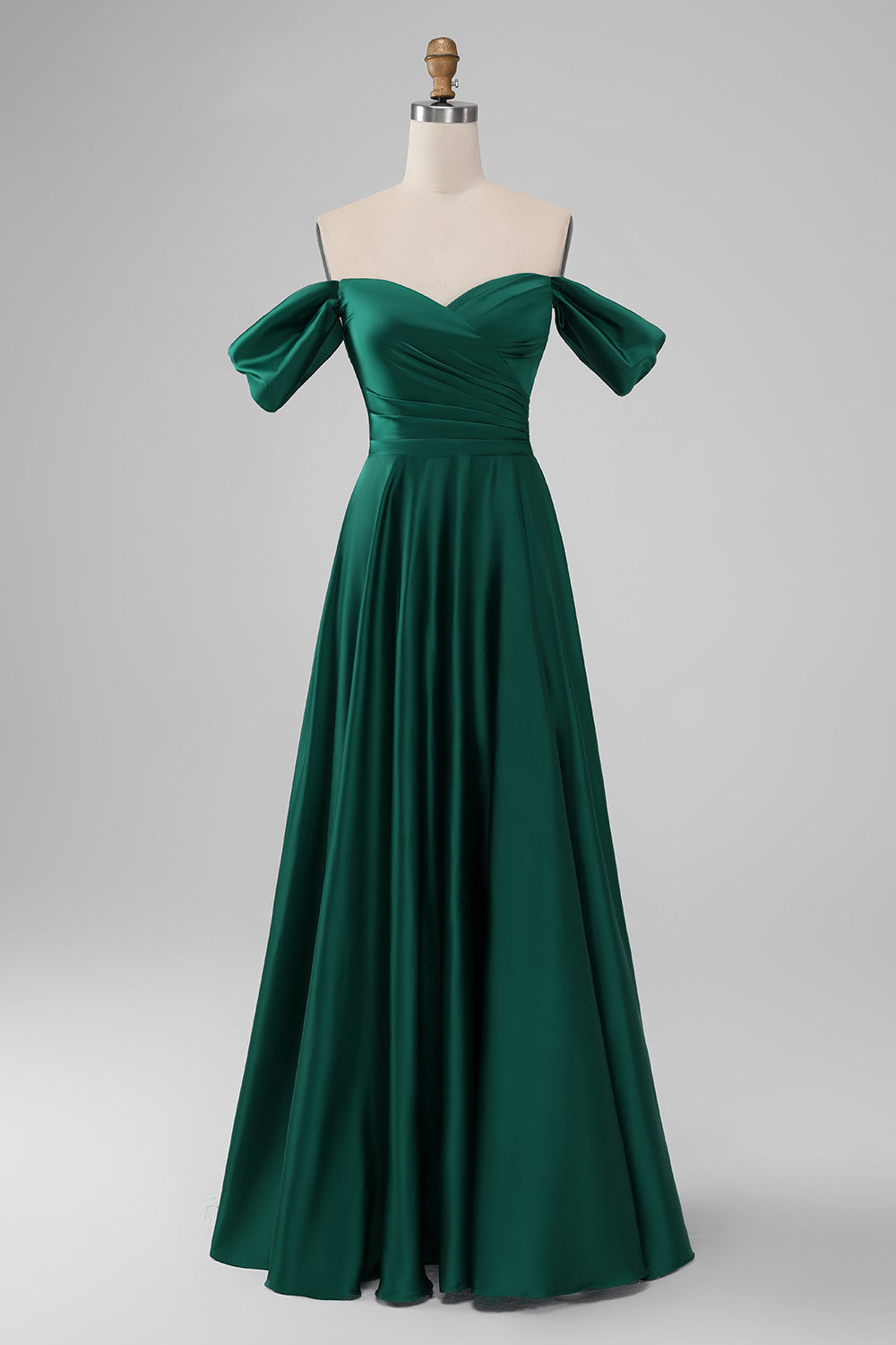 Zapakasa Women Dark Green Long Bridesmaid Dress A Line Off the Shouder Satin Formal Dress