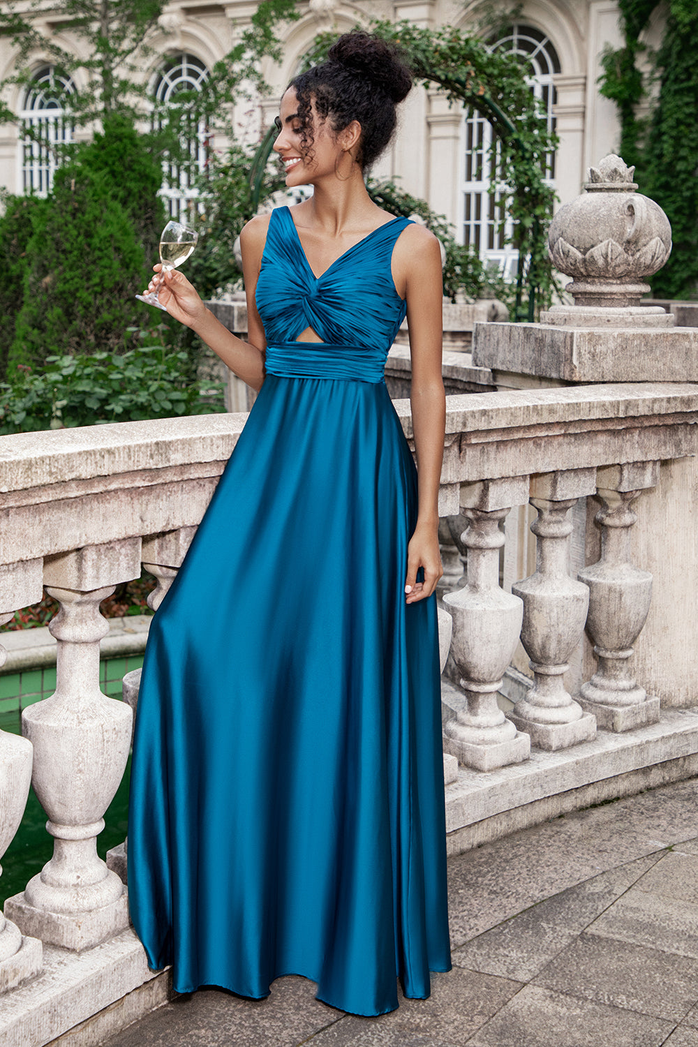 Zapakasa Women Ink Blue Bridesmaid Dress A Line Keyhole V-Neck Satin Long Wedding Party Dress Zapakasa Women Ink Blue Bridesmaid Dress A Line Keyhole V-Neck Satin Long Wedding Party Dress