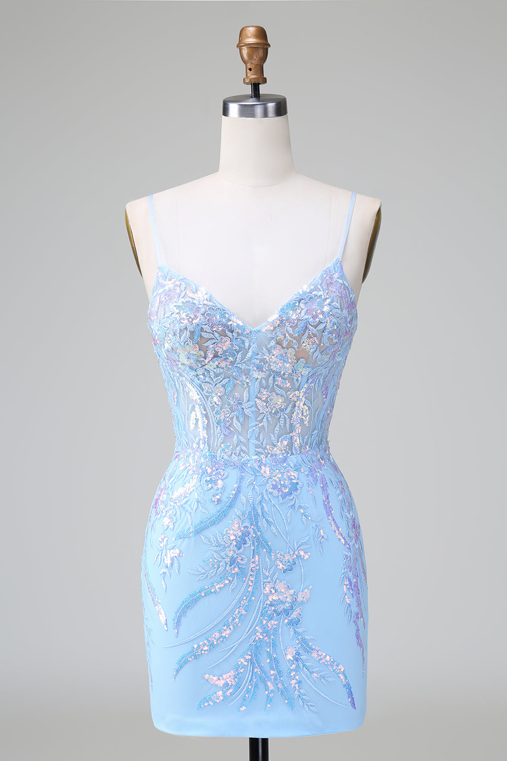 Zapakasa Women Sparkly Blue Sequins Short Homecoming Dress with Embroidery Corset Open Back Spaghetti Straps Cocktail Dress Zapakasa Women Sparkly Blue Sequins Short Homecoming Dress with Embroidery Corset Open Back Spaghetti Straps Cocktail Dress